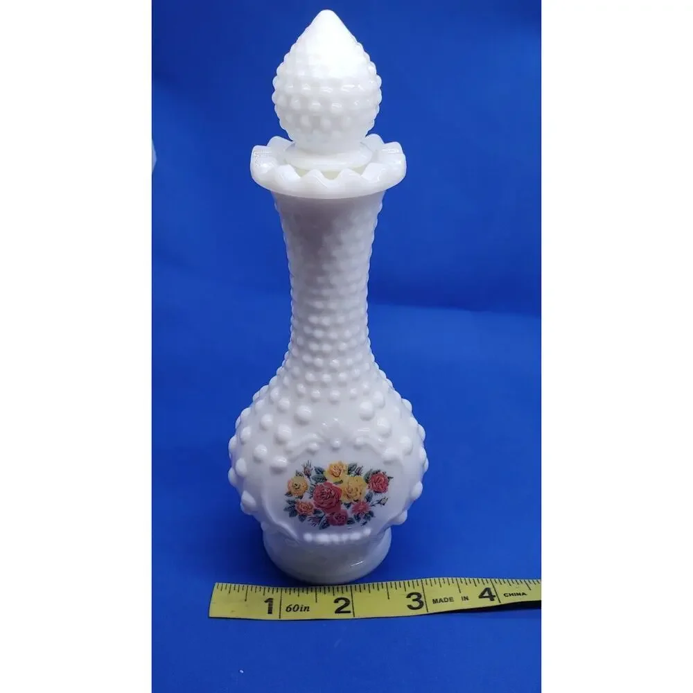 Vintage Perfume Bottle Milk Glass Hobnail Bud Vase Roses Collectible Empty Avon